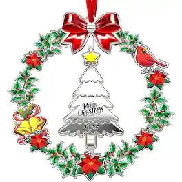 RTMB - 2025 Christmas Ornament with Rotatable Tree, Wreath Design Holiday Decoration and Keepsake Gift - Multi-Colored