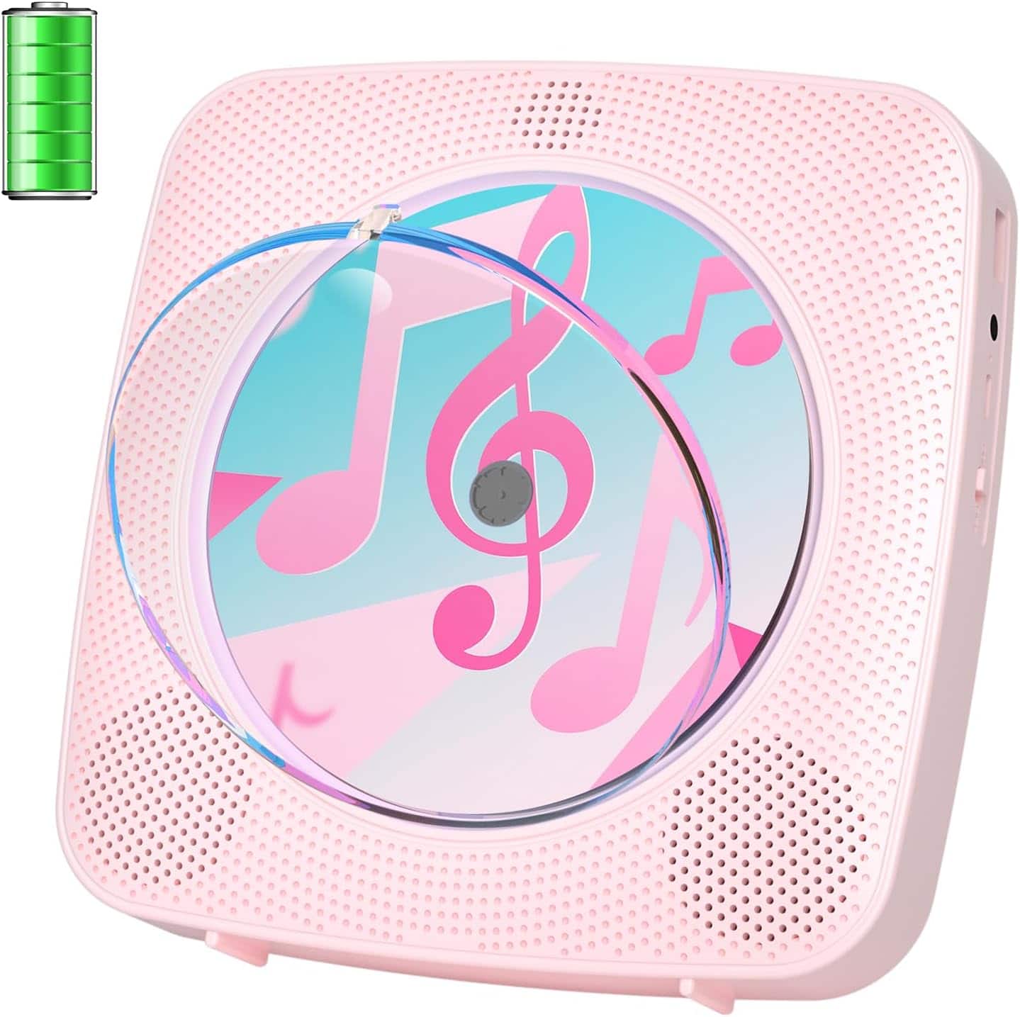 FINEAK - Portable Bluetooth CD Player-Rechargeable Home & Wall Mount with Speakers - Pink