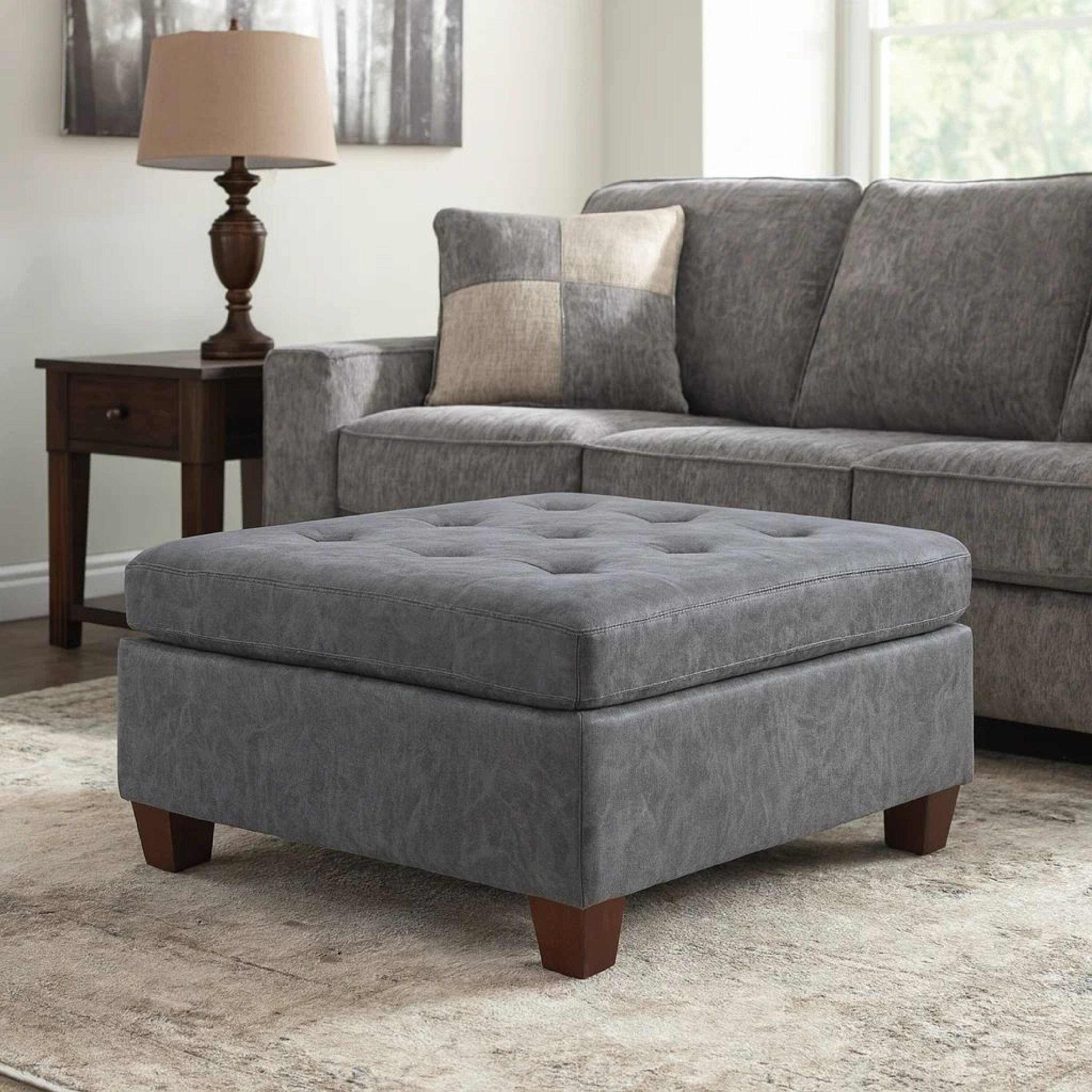 Alt View 7. Manhattan Lane - Contemporary Leatherette Rectangular tufted Ottoman - Gray.