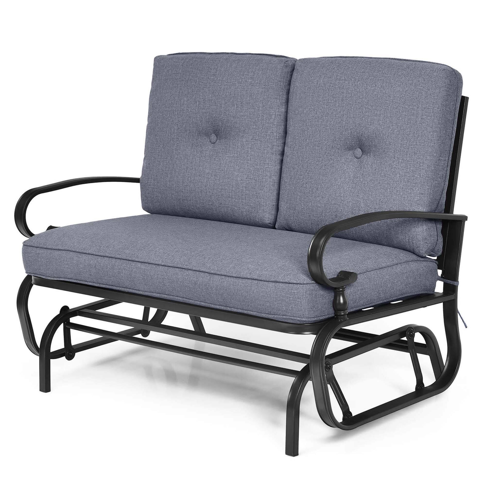 Alt View 9. Costway - Glider Outdoor Patio Rocking Bench Loveseat Cushioned Seat Steel Frame - Grey.