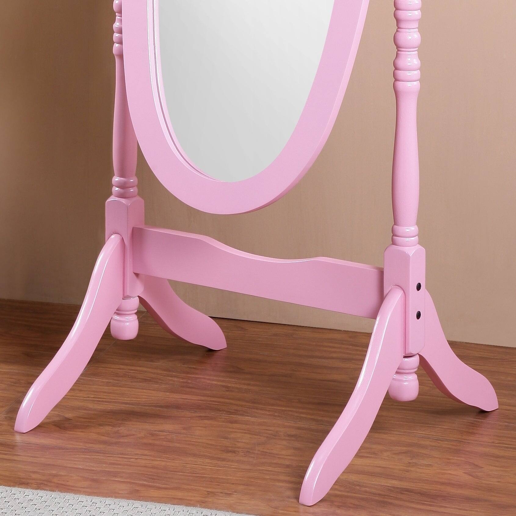Left. BreeBe - Traditional Queen Anna Style Wood Floor Cheval Mirror, Pink Finish - Pink.