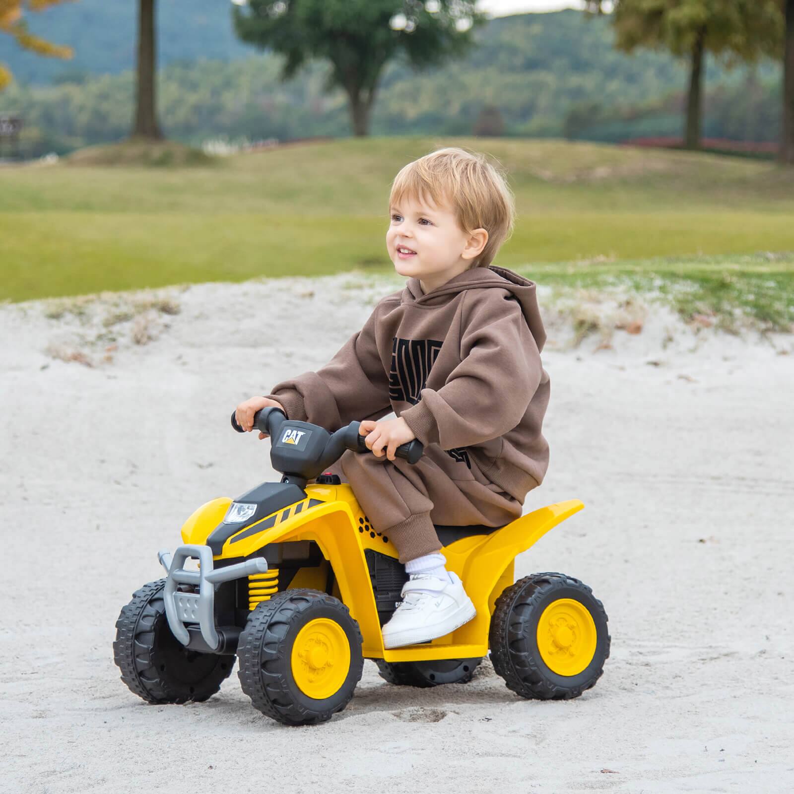 Alt View 1. Costway - Costway CAT Licensed 6V Kids Ride on ATV with LED Headlight Horn Treaded Tires - Yellow.