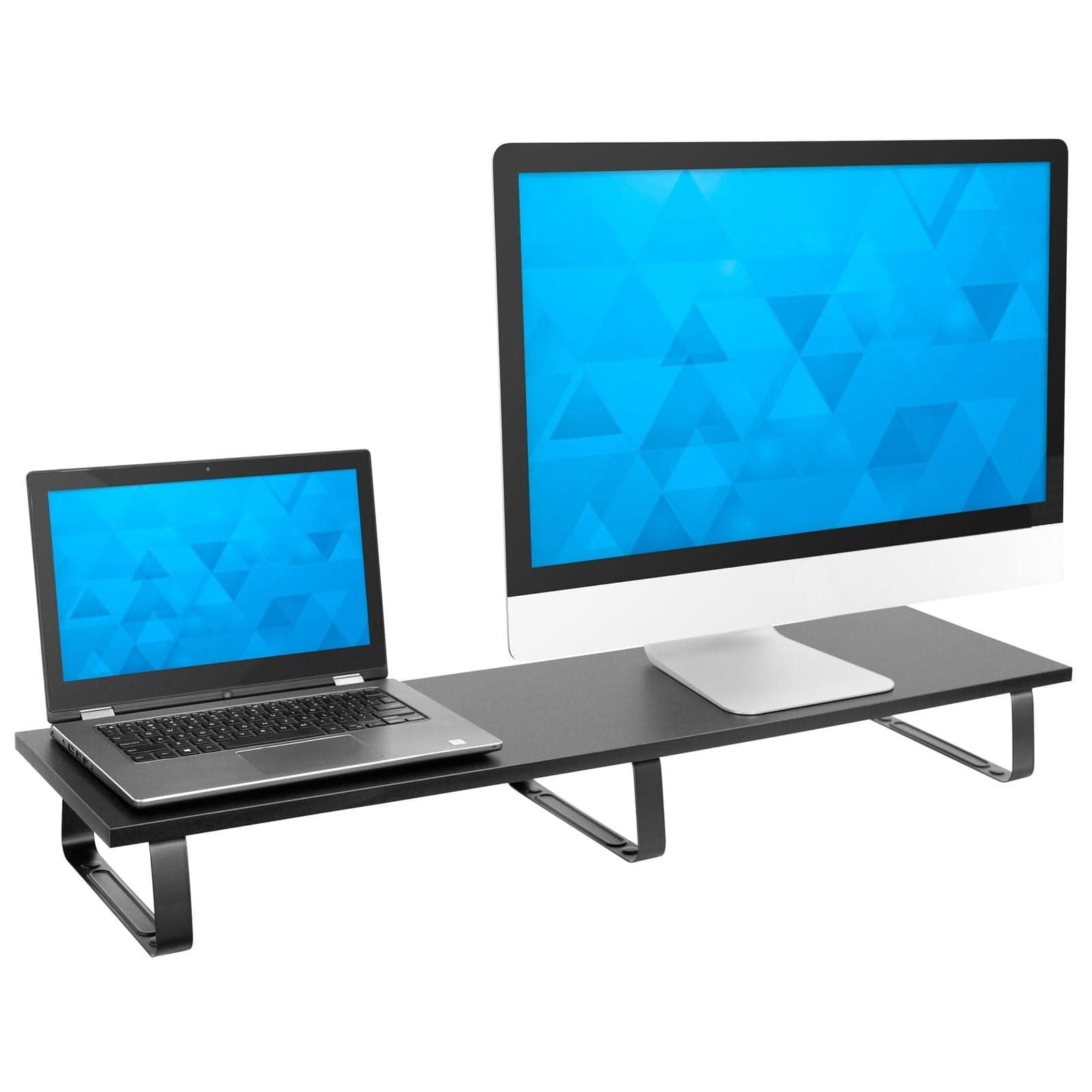 Back. Mount-It! - Extra Wide Dual Monitor Desk Riser Stand for Two Screens or Laptop + Monitor with Under-Platform Storage, Black - Black.