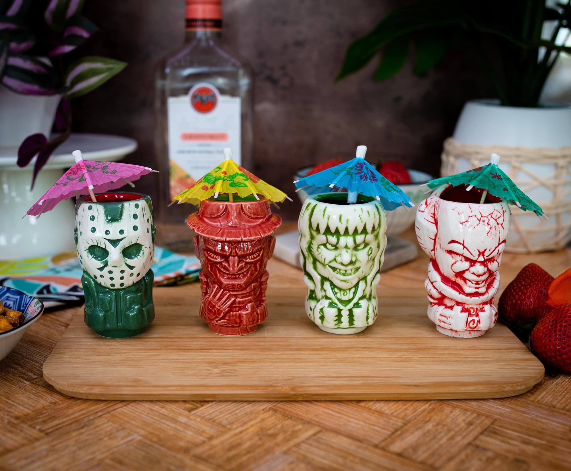 Alt View 2. ThinkGeek - Geeki Tikis Horror Mini Muglets 4-Pack | Regan, Jason, Pennywise, Freddy - Grey.