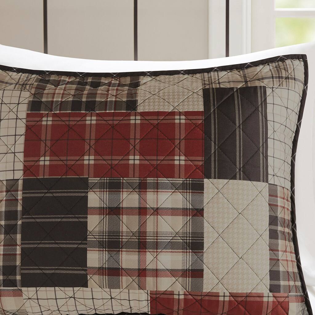Alt View 3. Gracie Mills - Gracie Mills Otha 3 Peice Plaid Reversible Quilt Set - Red/Black.