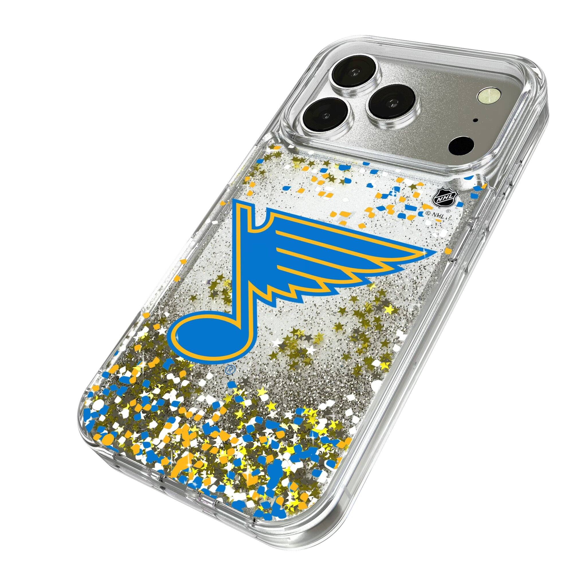 Alt View 1. Keyscaper - St. Louis Blues iPhone Confetti Glitter Case - 15 Pro Max - Multicolor.
