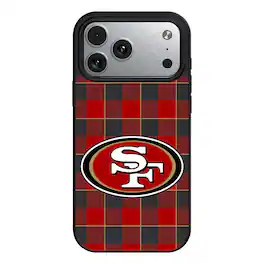 Keyscaper - NFL - San Francisco 49ers Plaid Magnetic Bump iPhone Case - 16 - Black