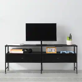 Oumilen - 55" TV Stand with Power Outlets, Industrial Entertainment Center for TVs up to 65" - Black