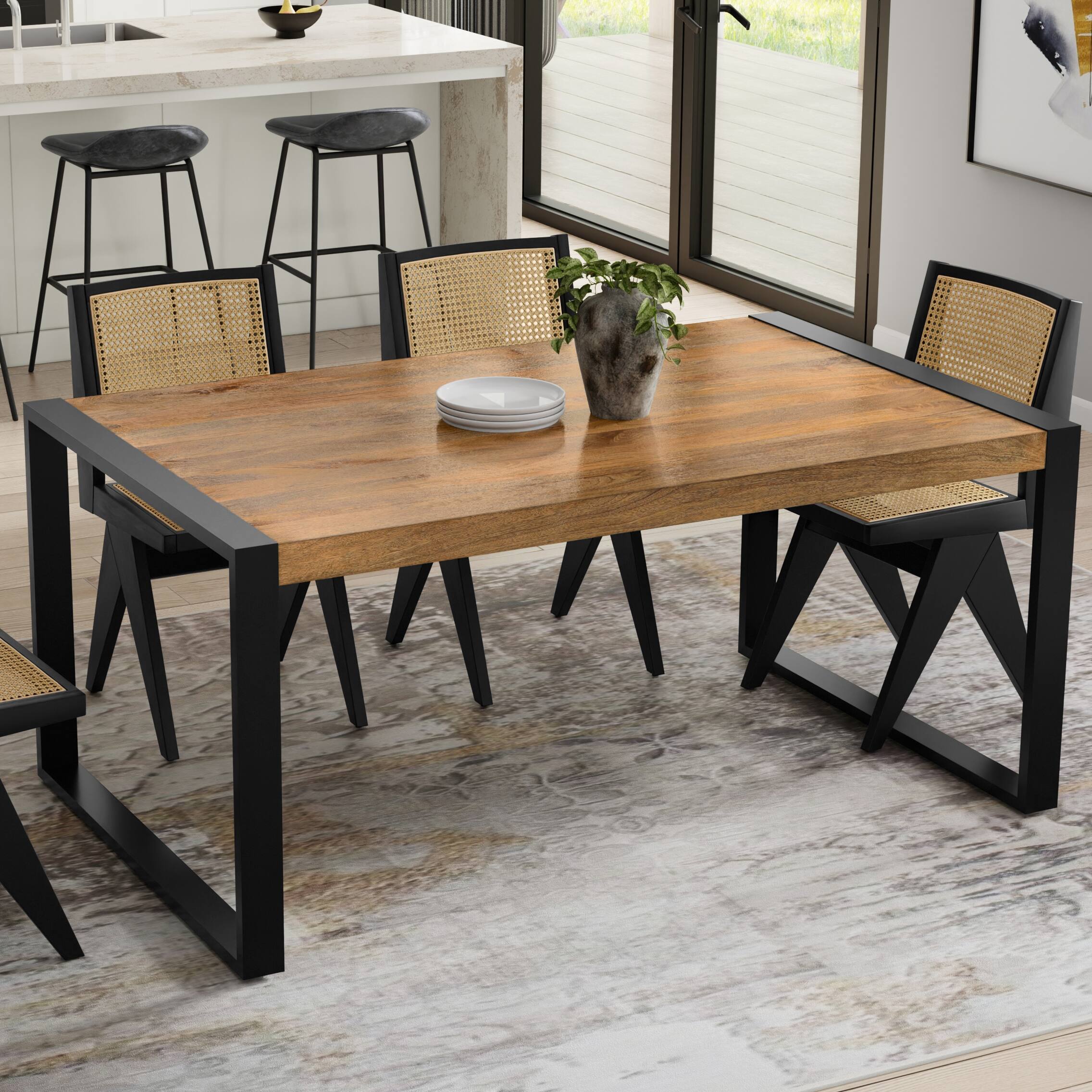 Angle. Simpli Home - McKenzie 66 inch x 40 inch Rectangle Modern Industrial Dining Table in Light Tobacco - Light Tobacco.