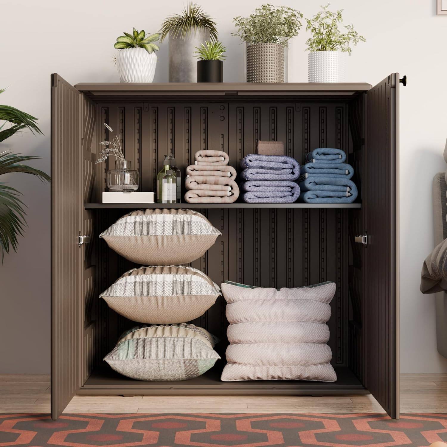 Alt View 2. Yardgrace - 37 Inch Outdoor Storage Shed Weather Resistance, Horizontal Outdoor Storage Box Cabinet for Garden, Patios, Backyards - Brown.