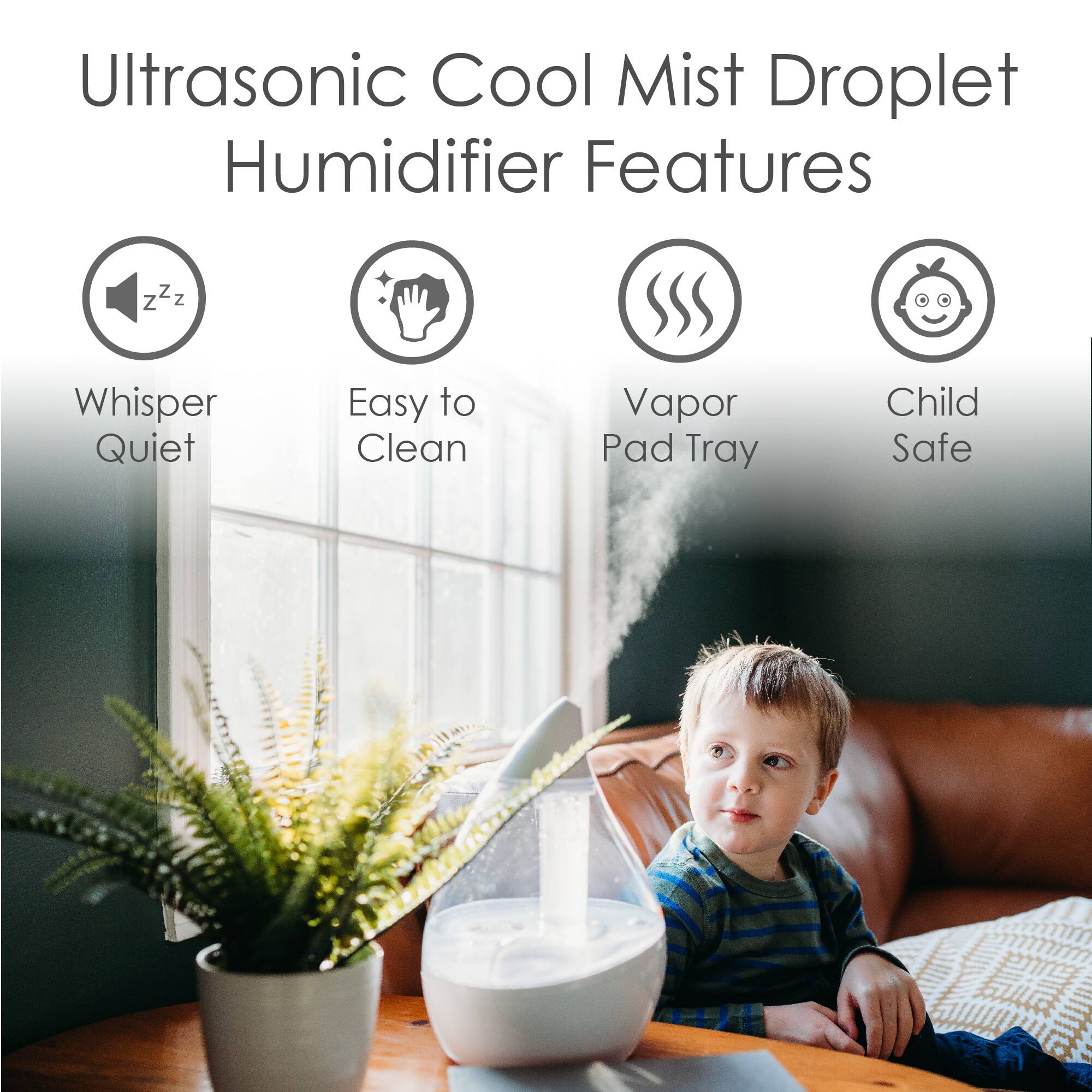 Left. CRANE - 0.5 Gal. Droplet Ultrasonic Cool Mist Humidifier - Clear/White.