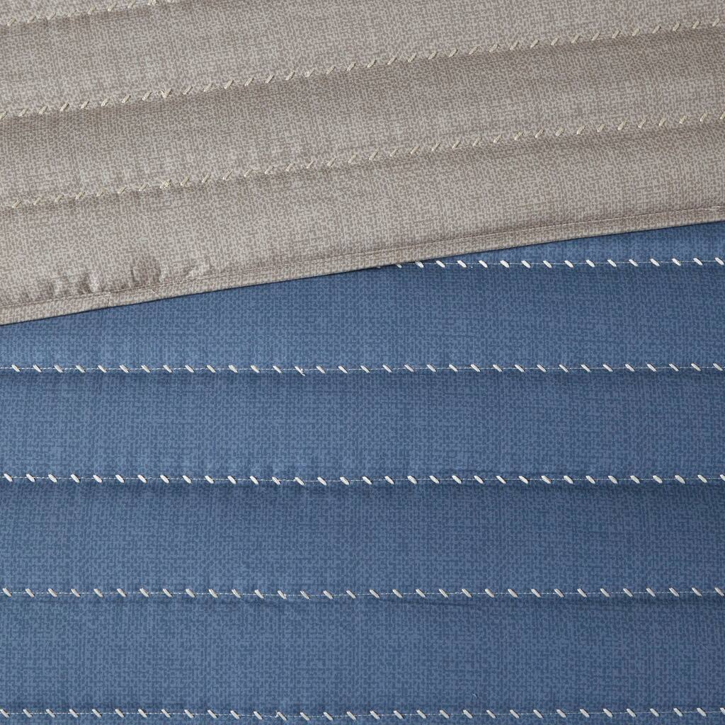 Alt View 5. Gracie Mills - Gracie Mills Fritz Modern Chic 3-Piece Microfiber Quilt Set with Printed Color Blocking - Taupe/Blue.