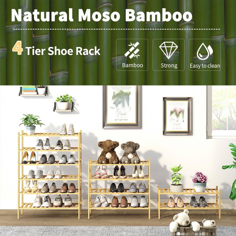 Natural Moso Bamboo  
4 Tier Shoe Rack  

- Bamboo  
- Strong  
- Easy to clean