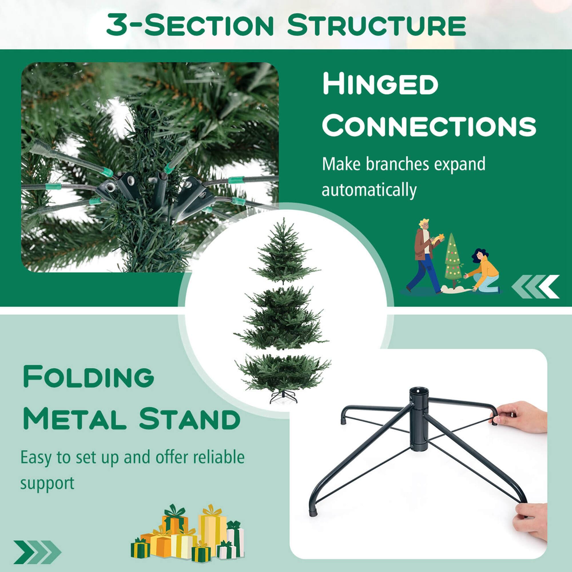 3-SECTION STRUCTURE

HINGED CONNECTIONS
Make branches expand automatically

FOLDING METAL STAND
Easy to set up and offer reliable support