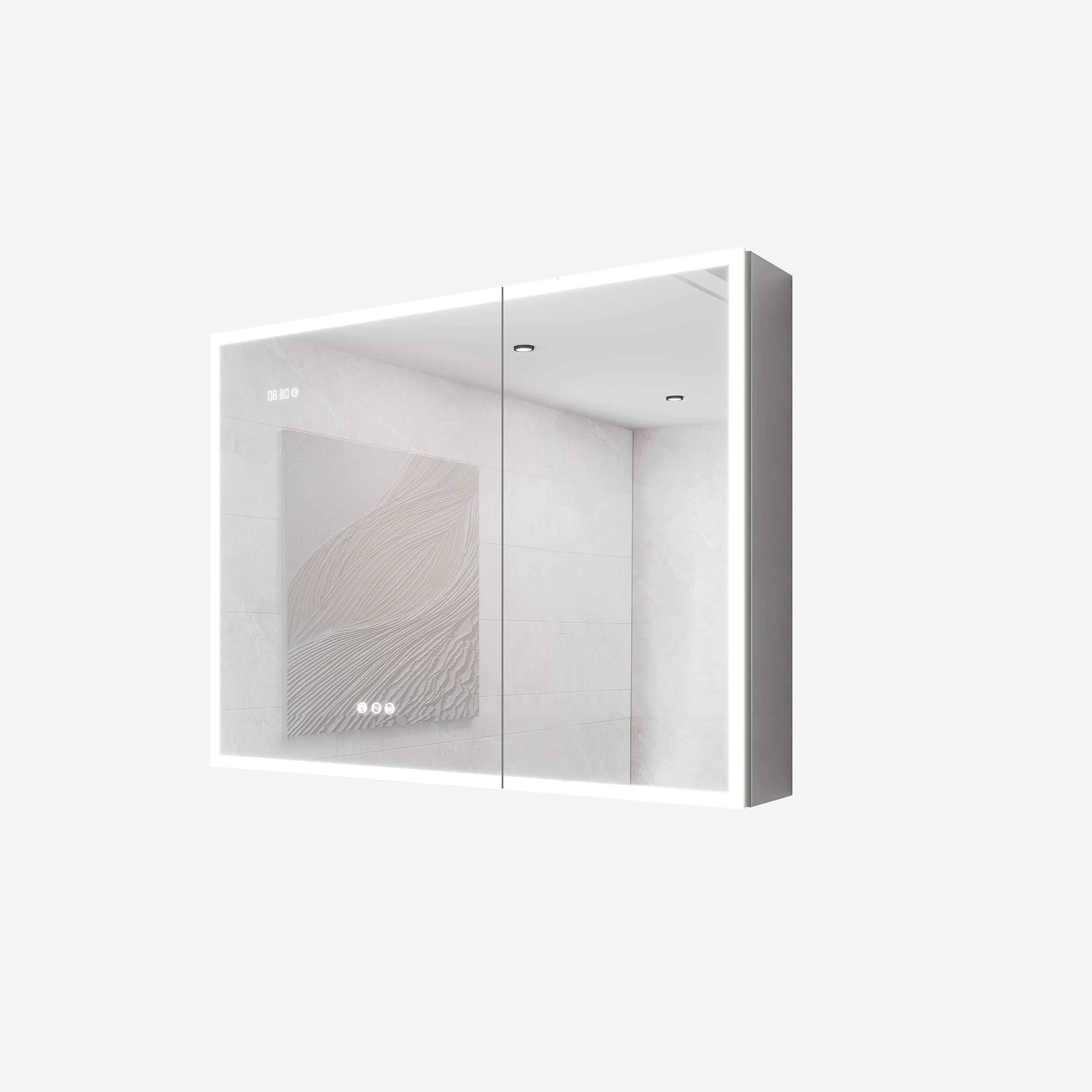 Left. Boyel Living - Bathroom Medicine Cabinet with LED Mirror Lights 36x24 Inch Double Door with Defogger - Silver.