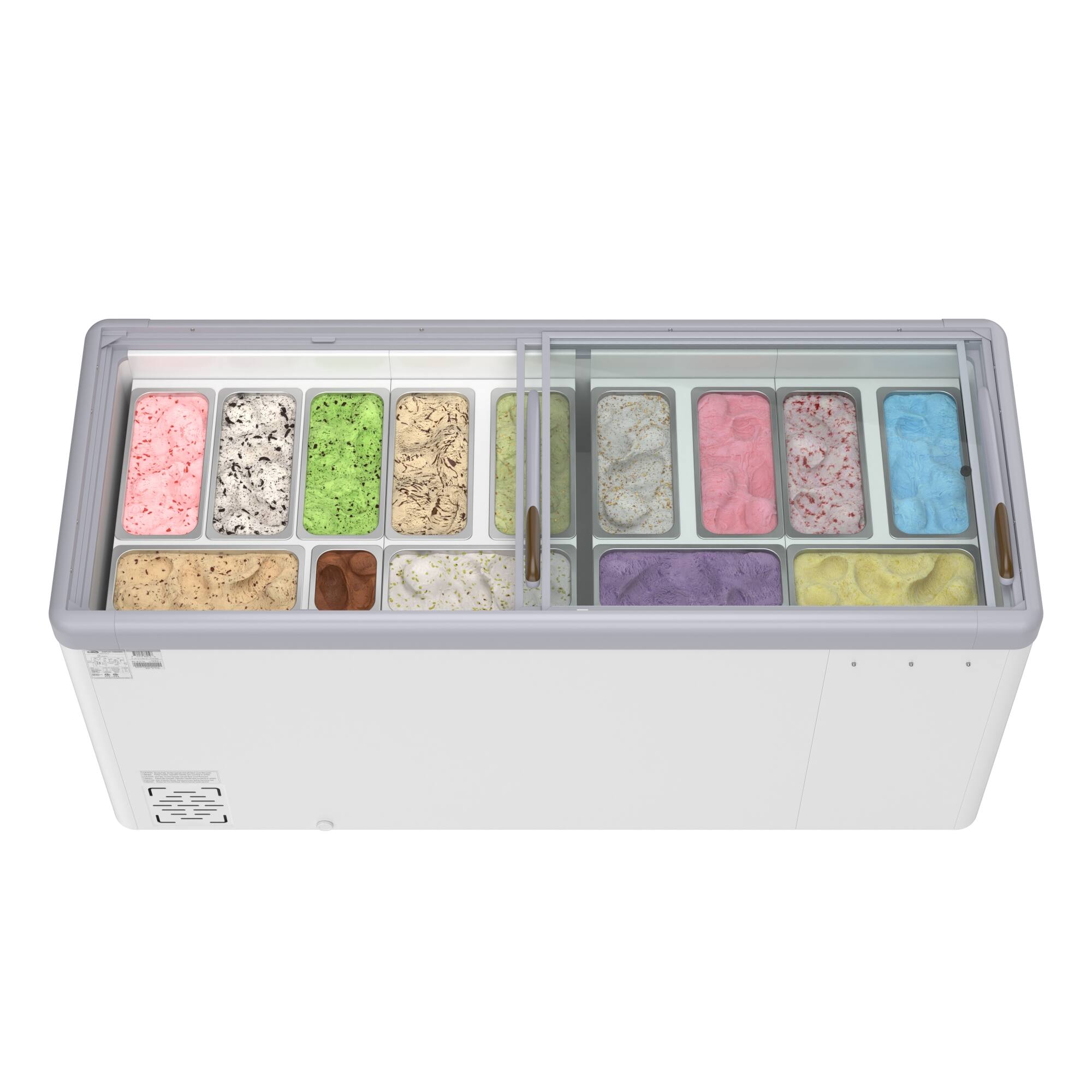 Left. Koolmore - 70 in. Gelato Dipping Cabinet Display Freezer with Sliding Glass Door, 13 Pans, 20 Cu. Ft. KM-GDC-71SD - White.