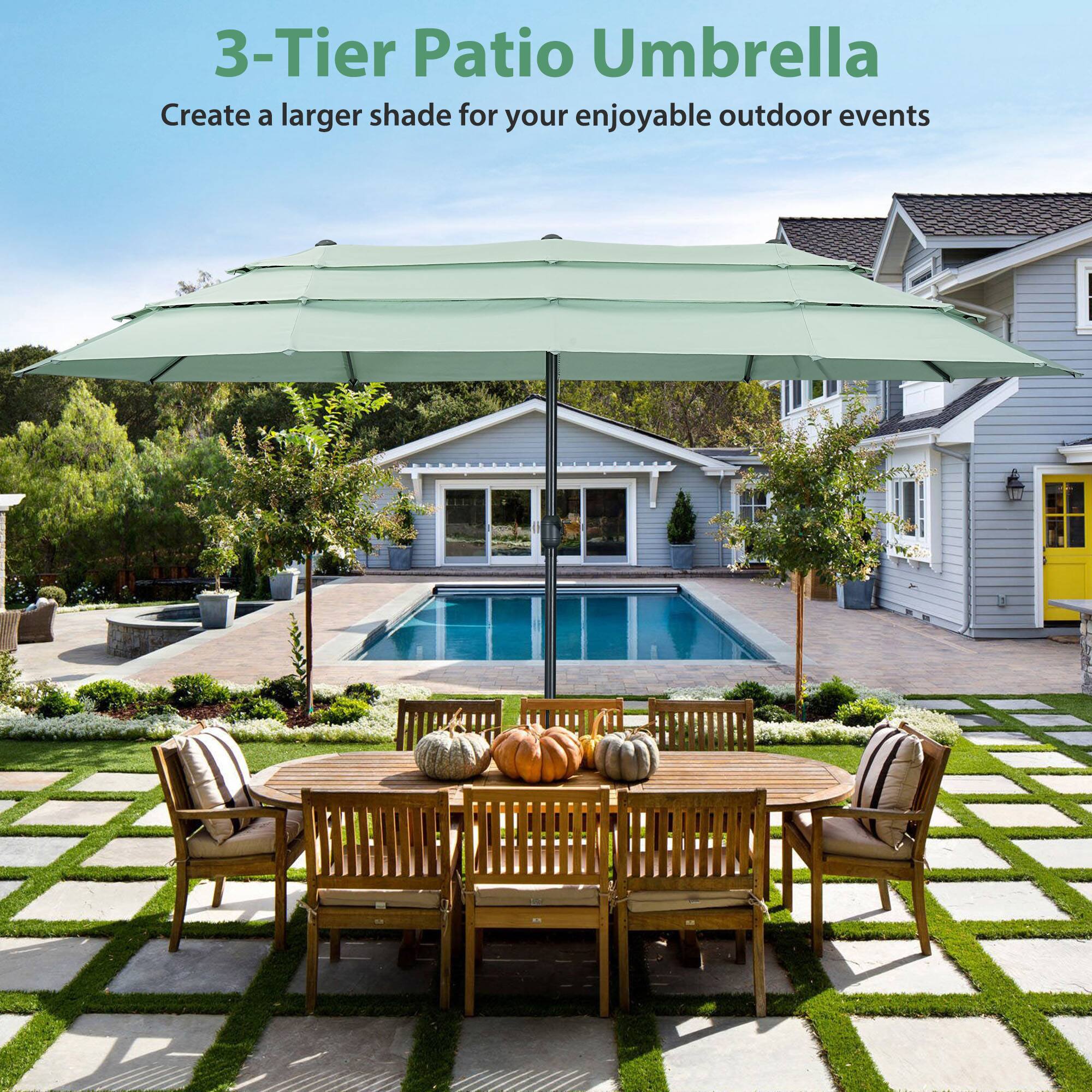 3-Tier Patio Umbrella: Create a larger shade for your enjoyable outdoor events.