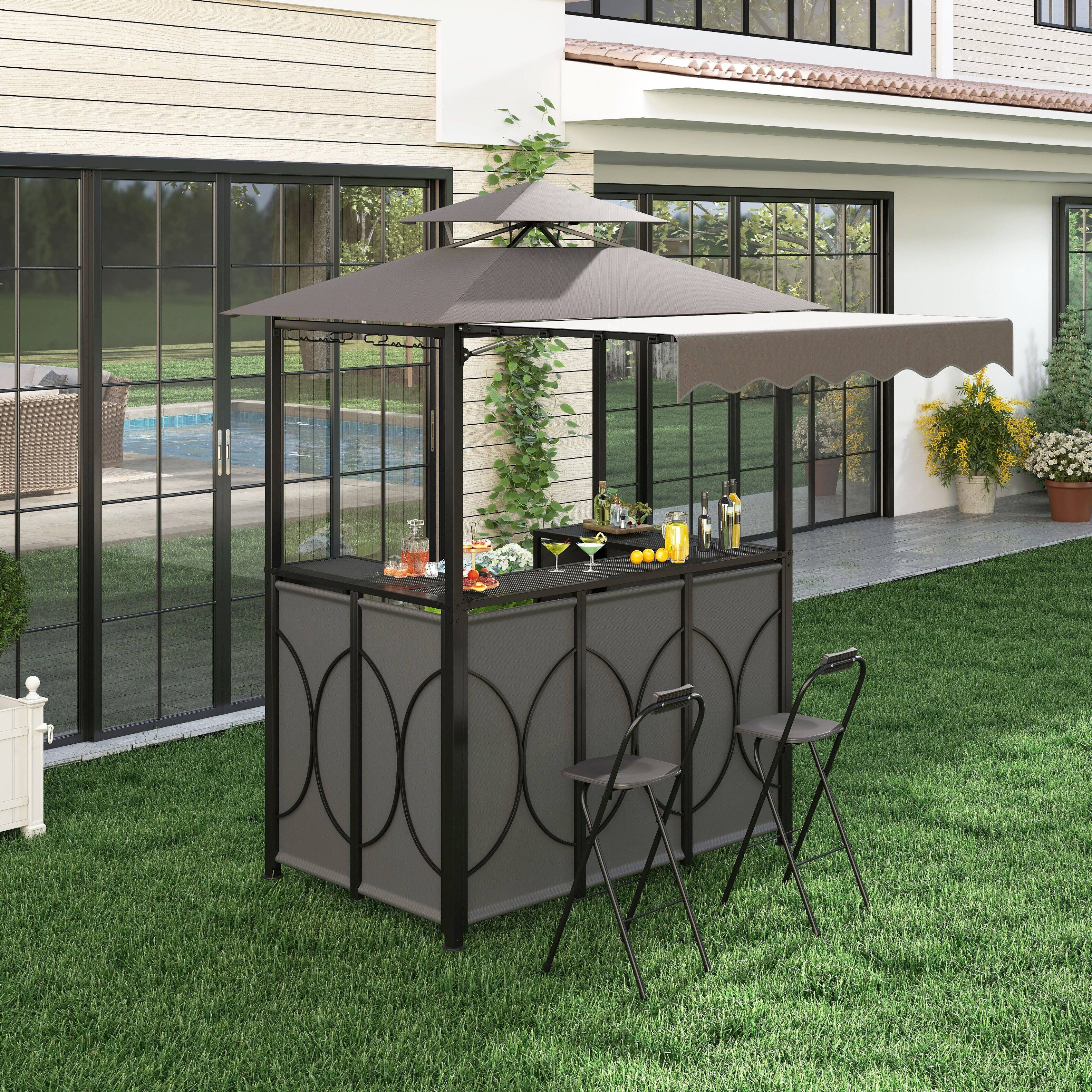 Alt View 3. Gymax - Gymax 3-Piece Outdoor BBQ Canopy w/ Bar Table & 2 Foldable Bar Chairs Set for Patio Gray - Gray.