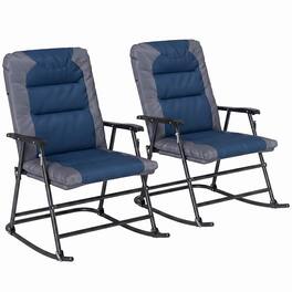 Outsunny - Piece Outdoor Patio Furniture Set with 2 Folding Padded Rocking Chairs, Bistro Style for Porch, Camping, Balcony - Navy Blue