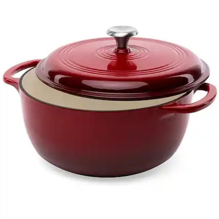 Front. SlickBlue - Large 6-Quart Dutch Oven in Enamel Cast Iron for All-Purpose Cooking - Red.