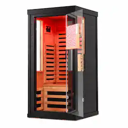 RYHNUYNE - Far Infrared Sauna for One or Two People, Canadian Hemlock, Red Light Therapy, Bluetooth, 31.5 - Black