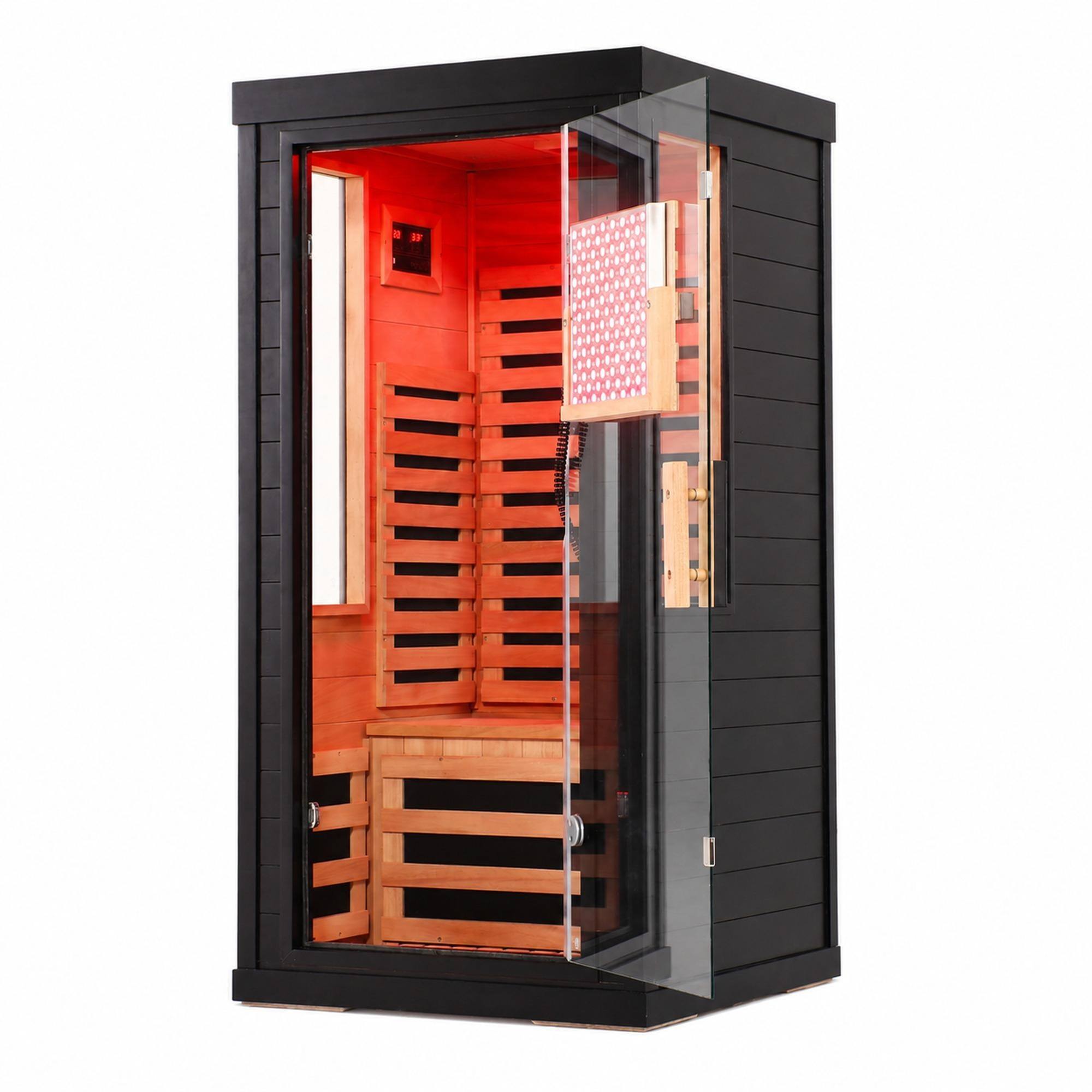 Front. RYHNUYNE - Far Infrared Sauna for One or Two People, Canadian Hemlock, Red Light Therapy, Bluetooth, 31.5 - Black.
