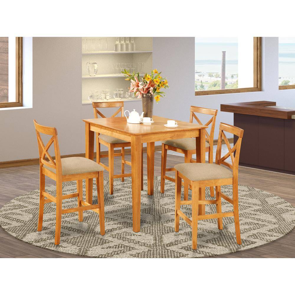 Left. East West Furniture - PUBS5-OAK-C 5 Pc Counter height Table-counter height Table and 4 Kitchen counter Chairs - Oak.