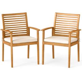 Costway - Patio Dining Chairs Set of 2with Removable Padded Cushion Slatted Backrest - Natural,White