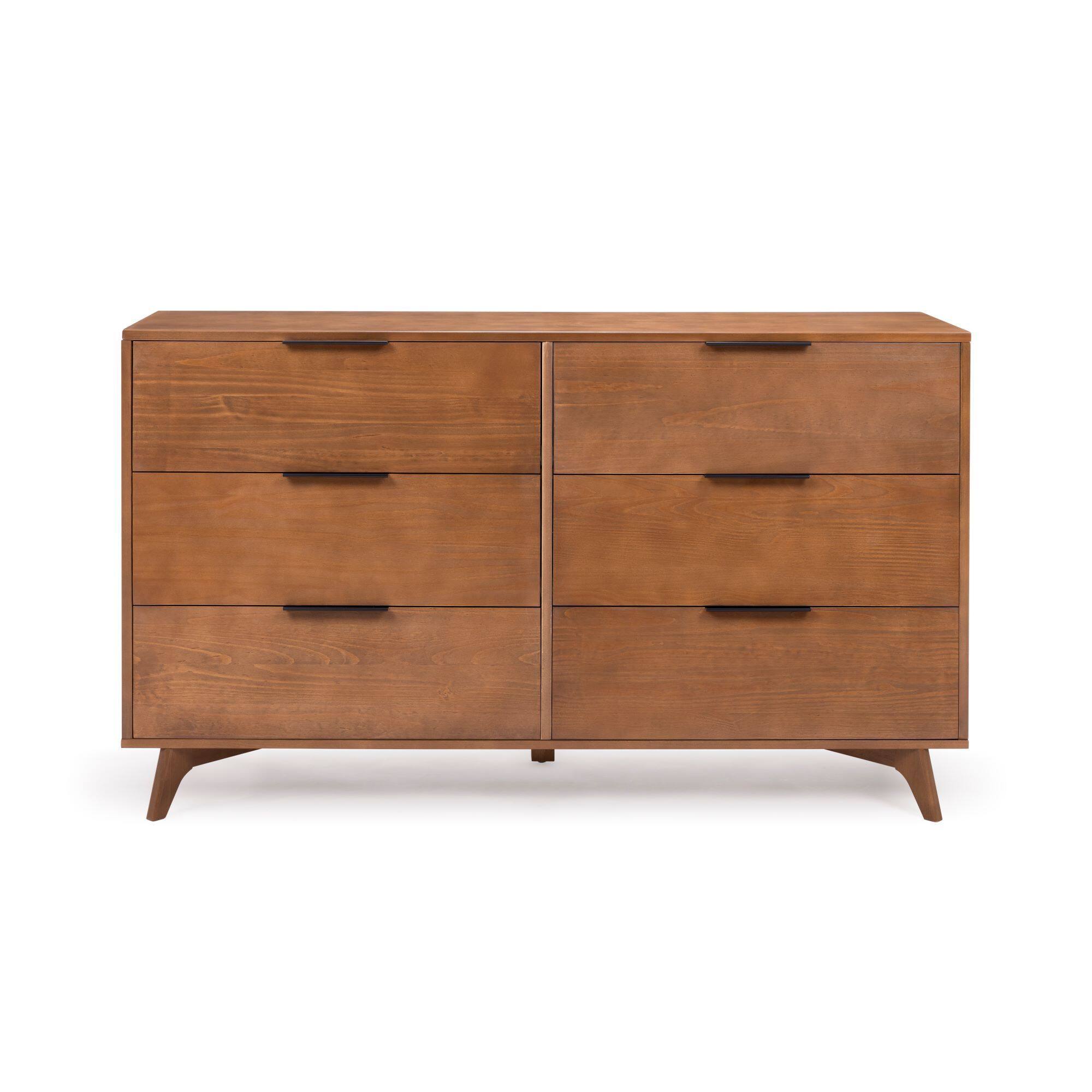 Alt View 5. Plank+Beam - Haven 6 Drawer Dresser with Black Handle, Pecan - Pecan.