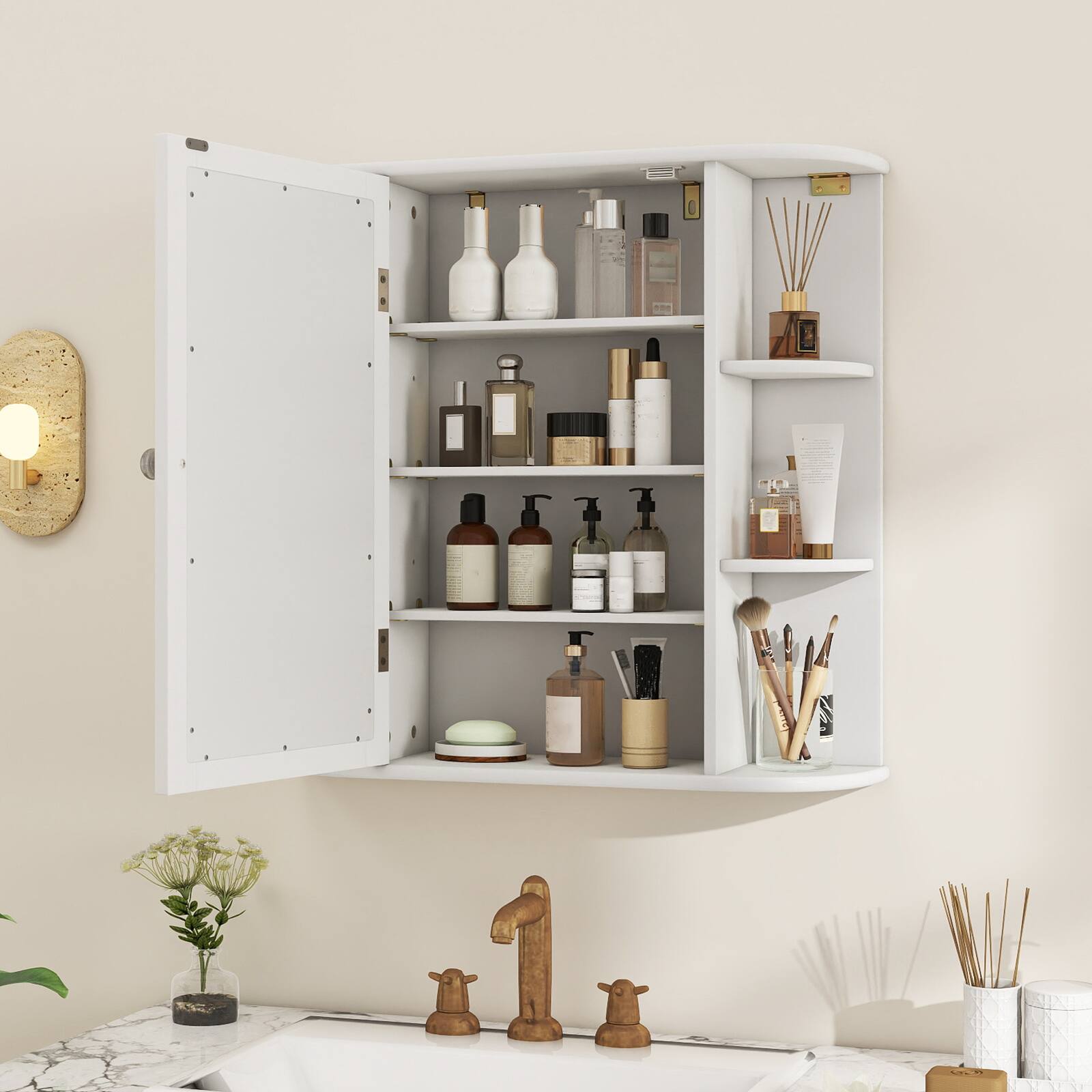 Alt View 3. Gymax - Gymax Bathroom White finish Multipurpose Mount Wall Surface Storage Cabinet Mirror - White.