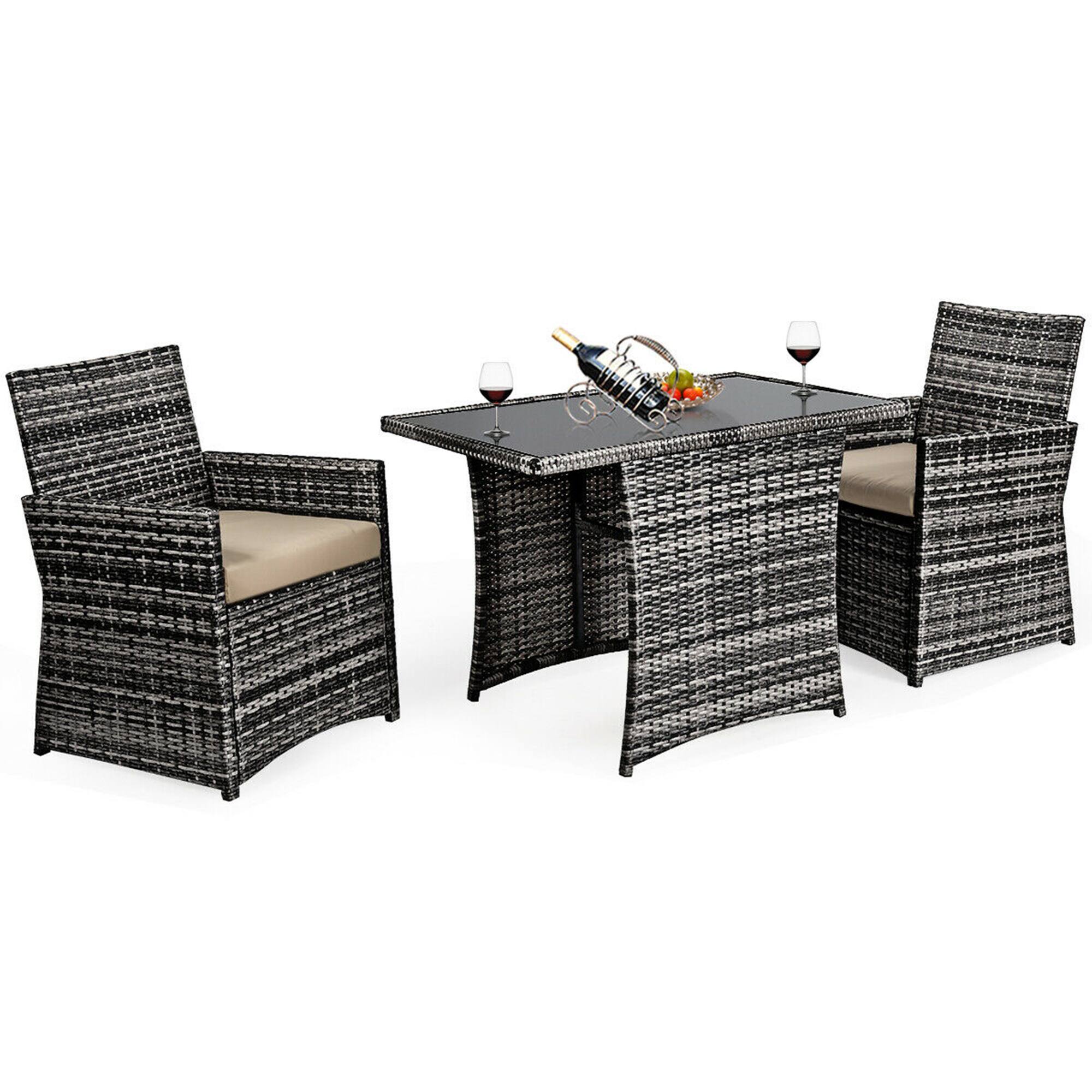 Alt View 3. Gymax - Gymax 3PCS Cushioned Wicker Rattan Patio Furniture Set Garden Yard Outdoor - as pic.