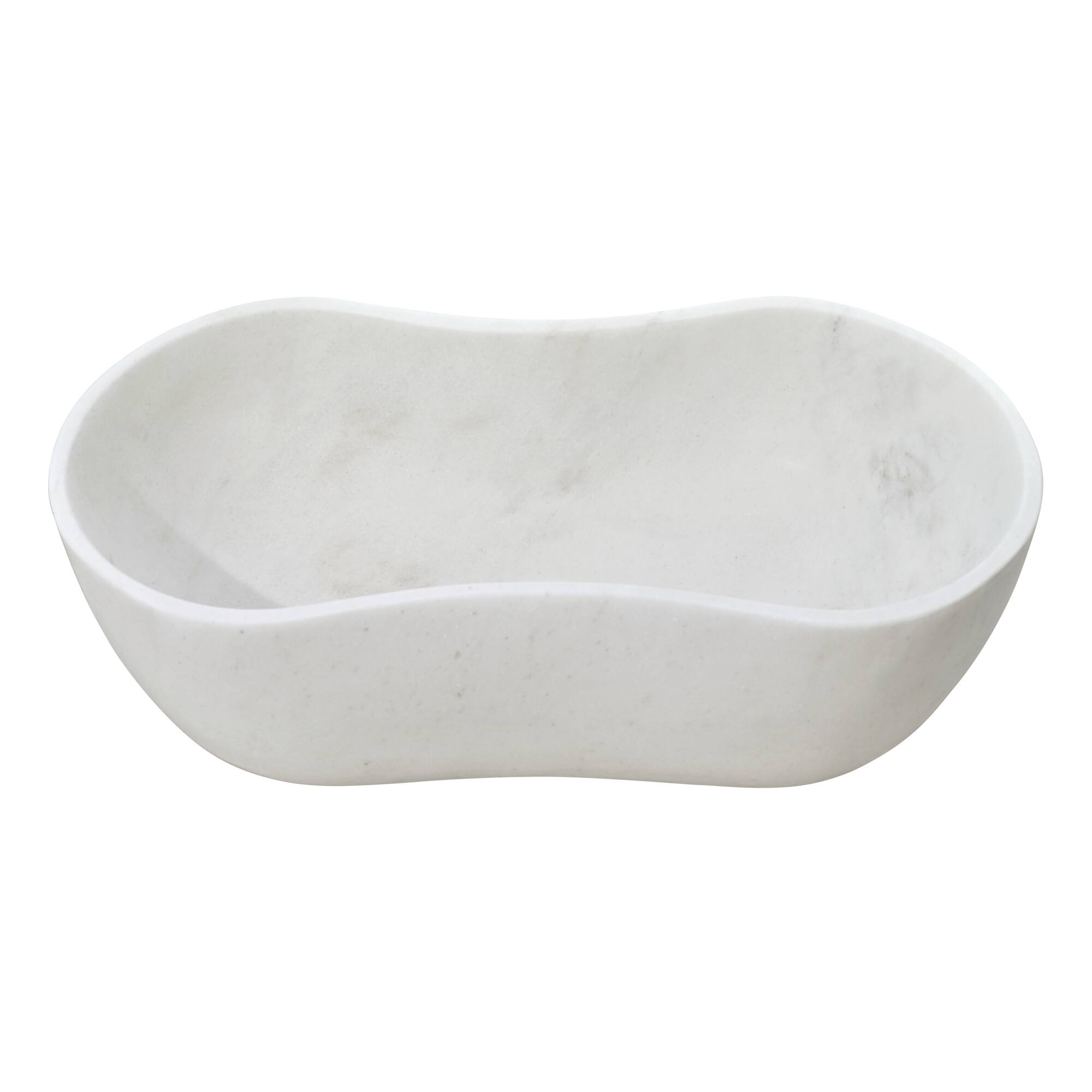 Alt View 5. ELEMENT ACE - Natural Marble Bathroom Vessel Sink with Semi-Polished Surface and Elegant Wavy Design for Modern Spaces - White+Natural.