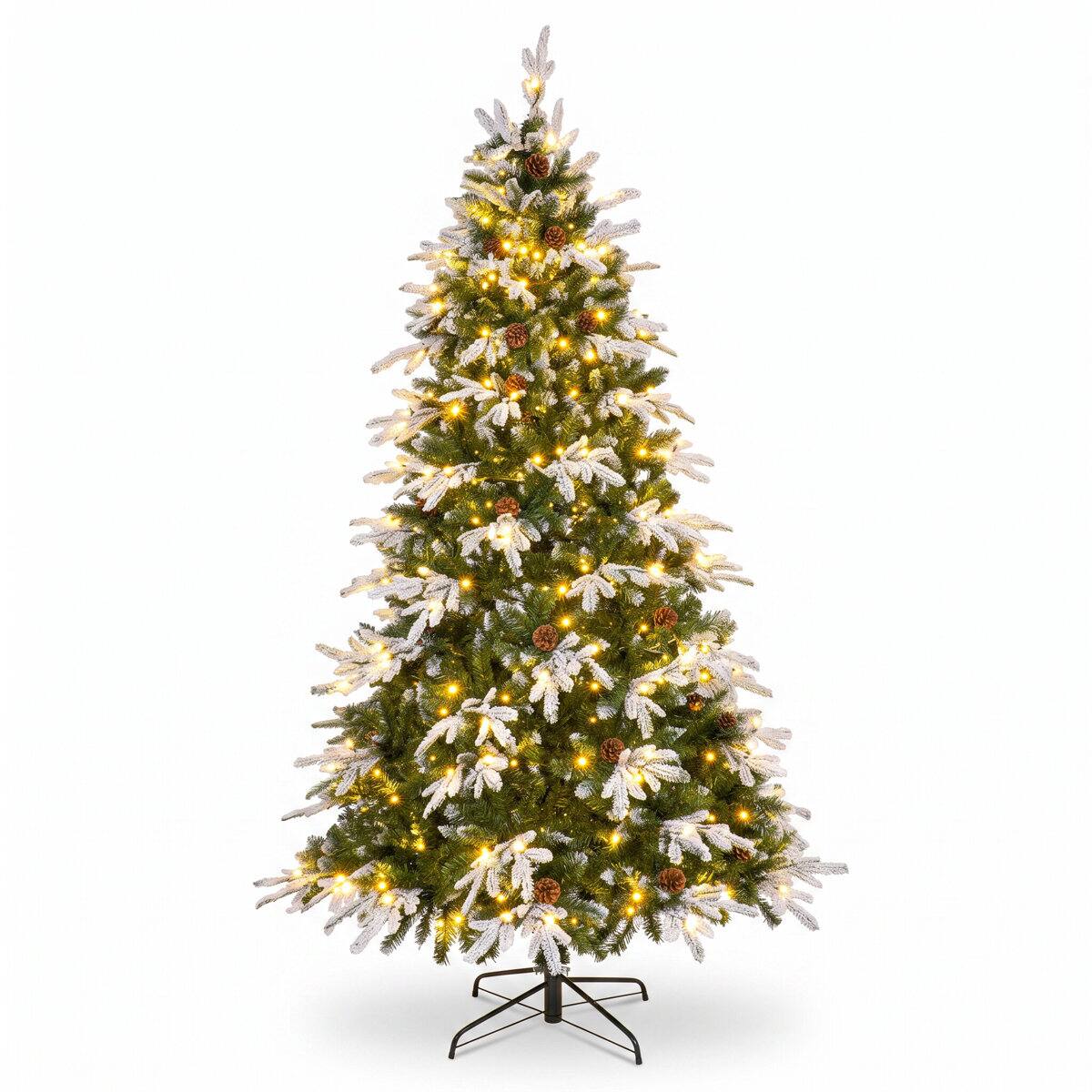 Alt View 9. Wisairt - 7.5FT Pre-Lit Flocked Snow-Tipped PE Realistic Christmas Tree, 1284 Tips, 400 LED 11 Modes - Green.