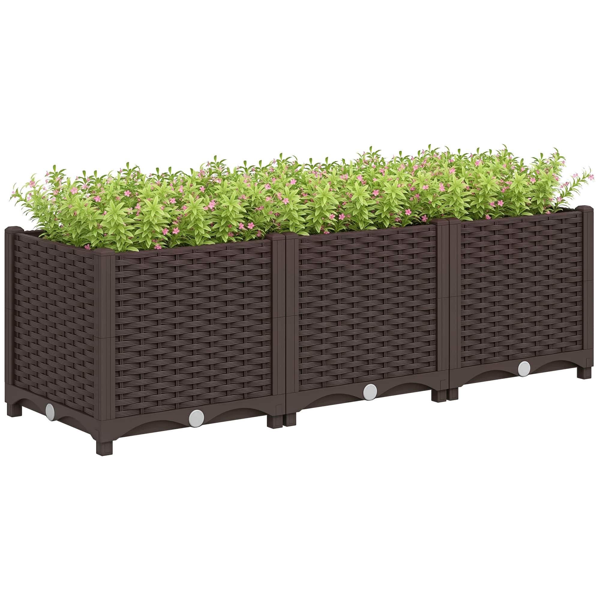 Outsunny - 4 x 1 x 1 ft Raised Garden Bed, Indoor Outdoor Plastic Planter Box with Drainage Holes - Brown