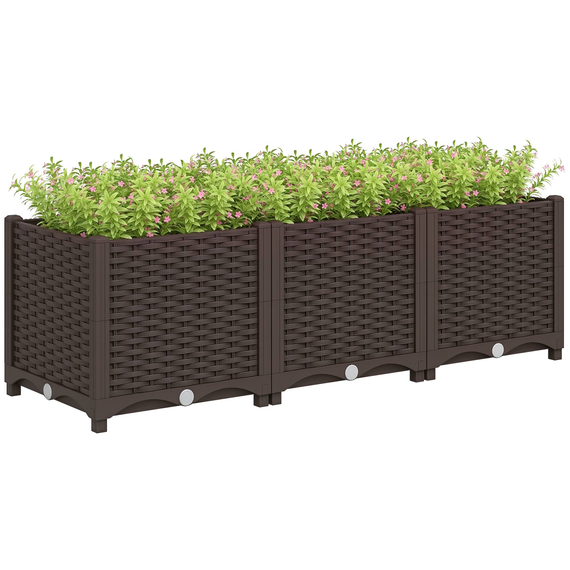 Front. Outsunny - Outsunny 4 x 1 x 1 ft Raised Garden Bed, Indoor Outdoor Plastic Planter Box with Drainage Holes - Brown.