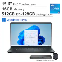 Dell - 15.6" 2K Touch Laptop,Intel i5 1334U,16GB RAM,512GB SSD+160GB Dock Set,Intel UHD GPU,Numeric PadWin 11 Pro - Black