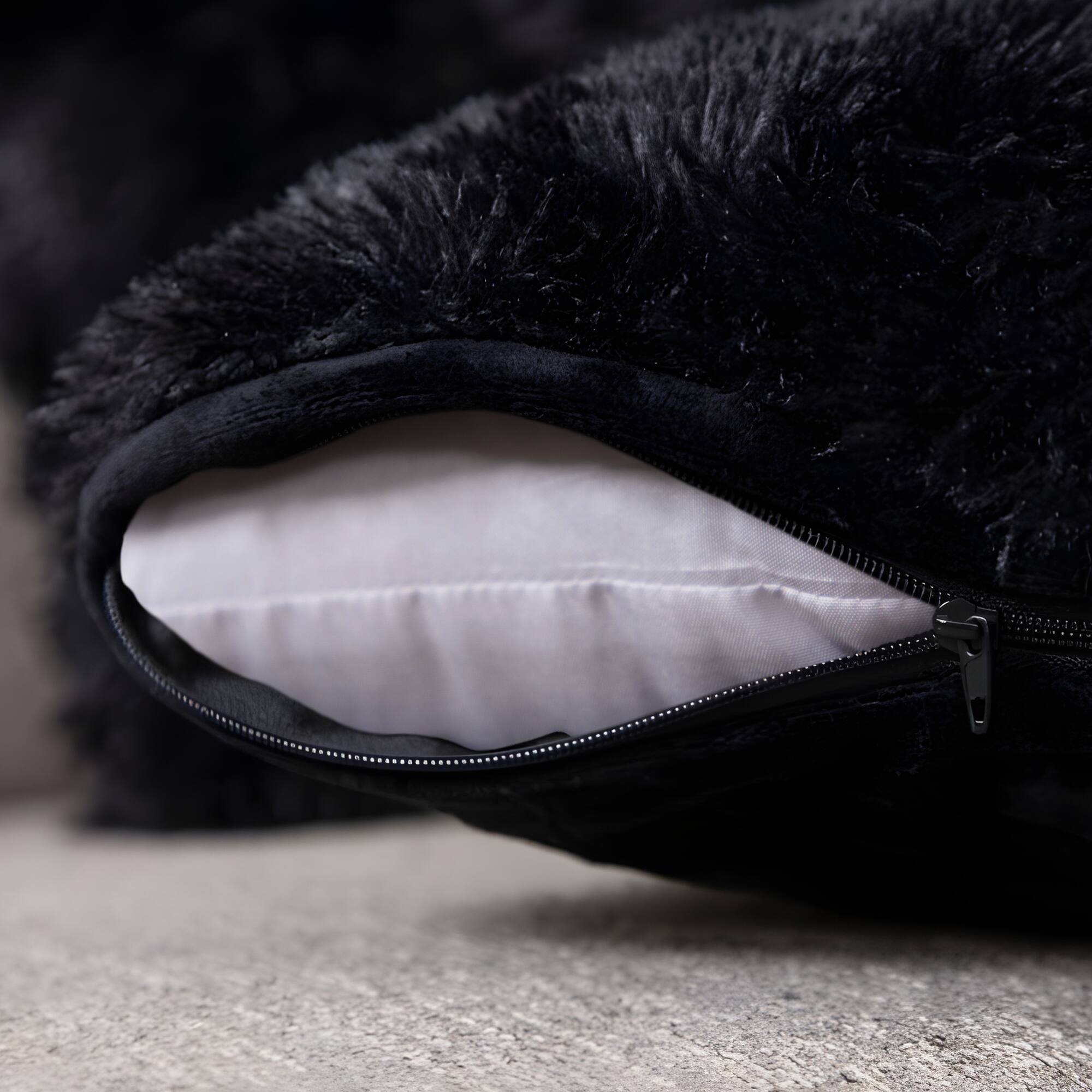 Back. Cheer Collection - Plush Shaggy Long Hair Faux Fur Accent Throw Pillows with Inserts, 18 x 18-Inch, Set of 2 - Black - Black.