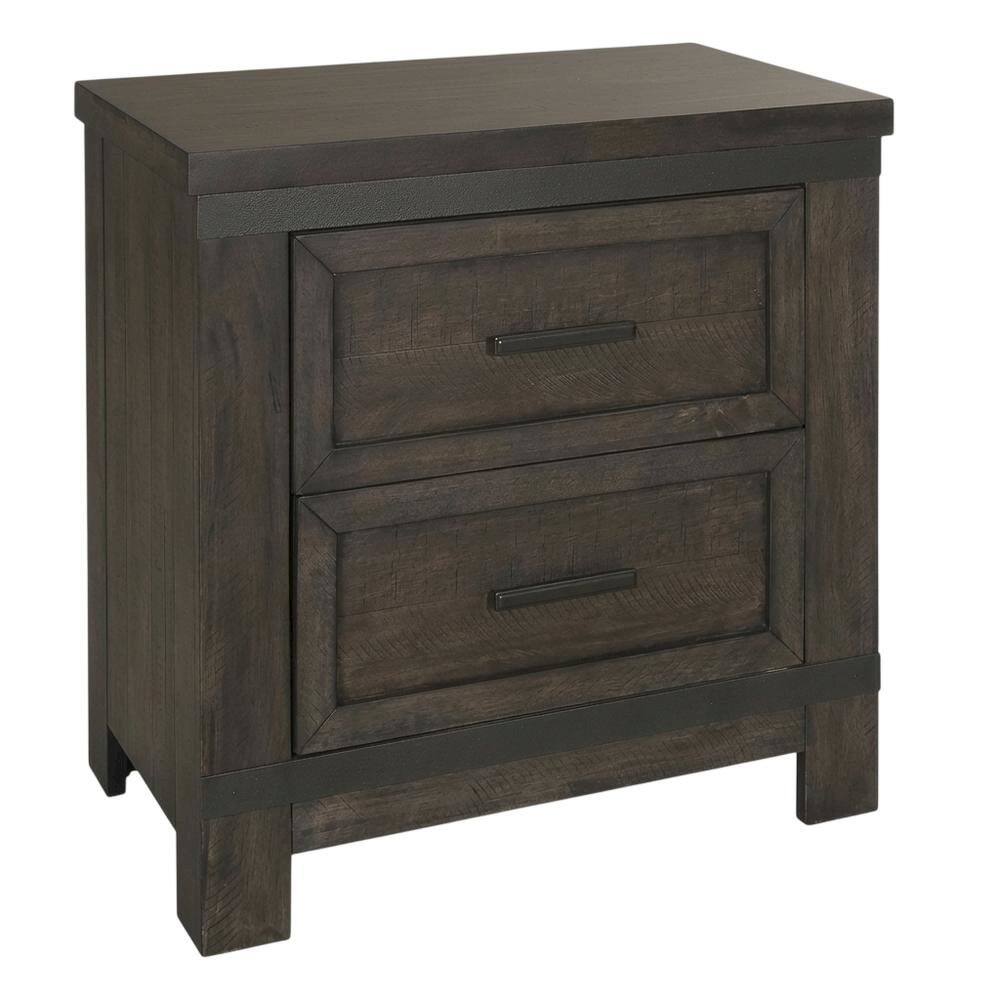 Angle. Starlight Canyon Home - Rustic Nightstand in Rock Beaten Brown with Saw Cuts for Bedroom Decor - Brown.
