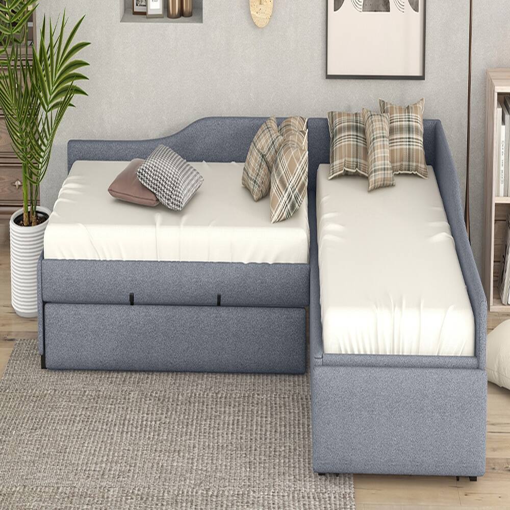 Alt View 3. Loheer - Loheer Double Twin Daybed with Trundle Upholstered Gray - Gray.
