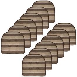 Sweet Home Collection - Bradford Striped U Shaped Memory Foam 17" x 16" Chair Cushion, 12-Pack - Chocolate/Beige