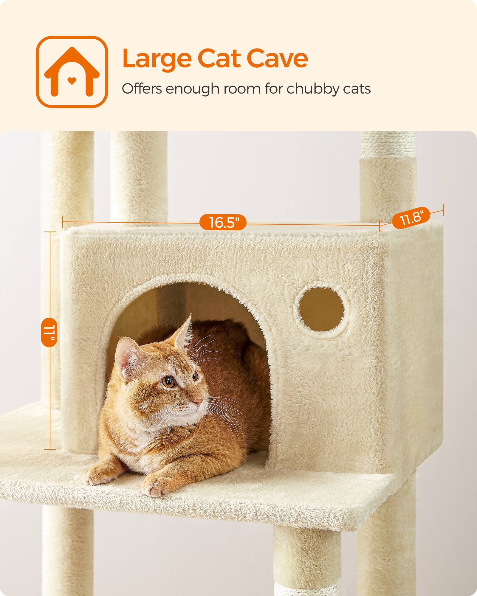 Large Cat Cave  
Offers enough room for chubby cats  

16.5"  
11.8"