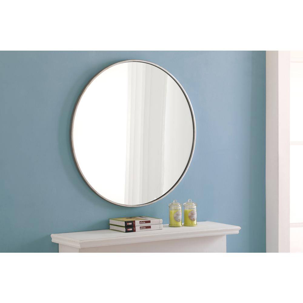 Back. Elegant Decor - Metal frame Round Mirror 32 inch Silver finish - Silver.