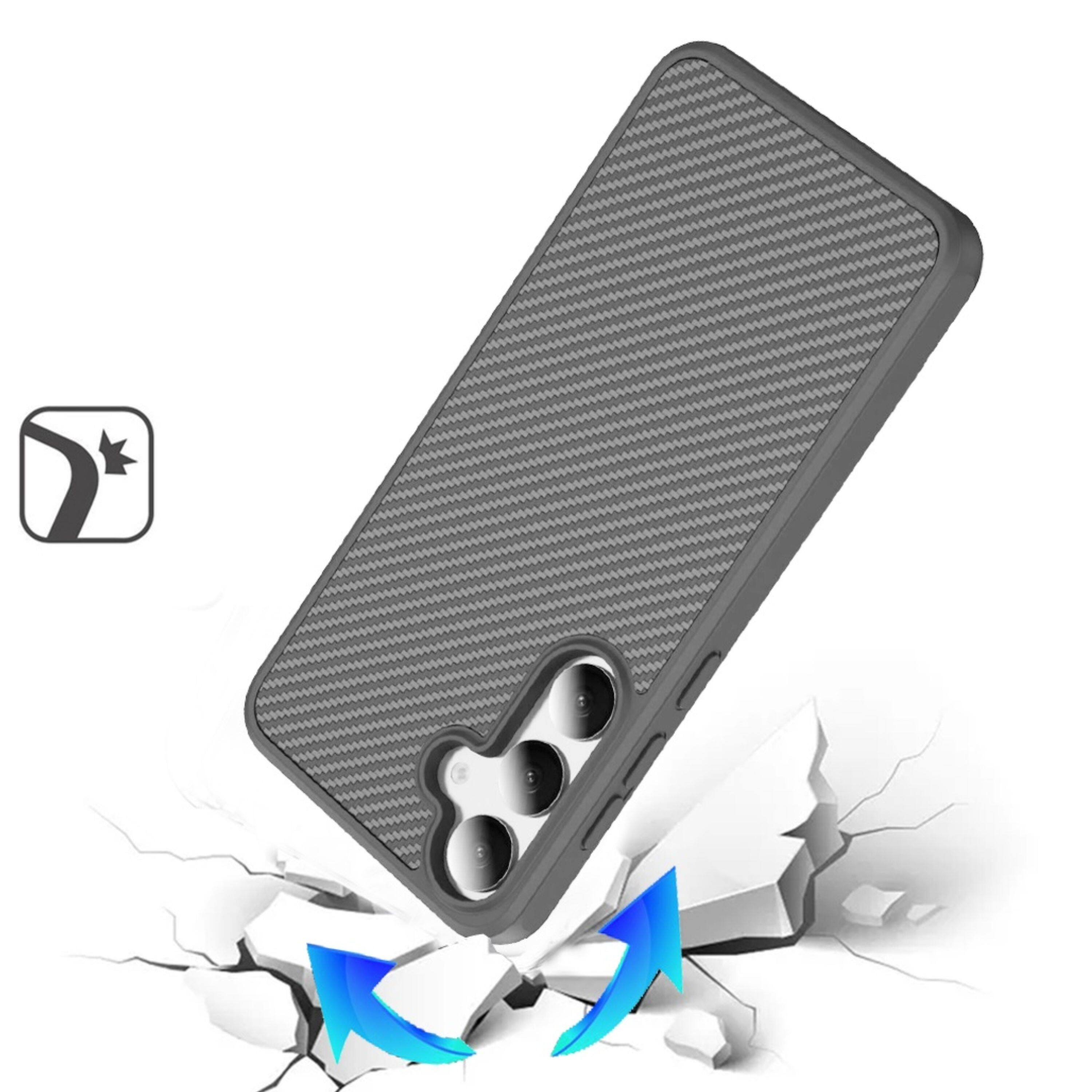 Angle. Kitcheniva - Carbon Print Hidden Magnetic Circle Phone Case With Tempered Glass For Samsung Galaxy S26 Grey - Grey.