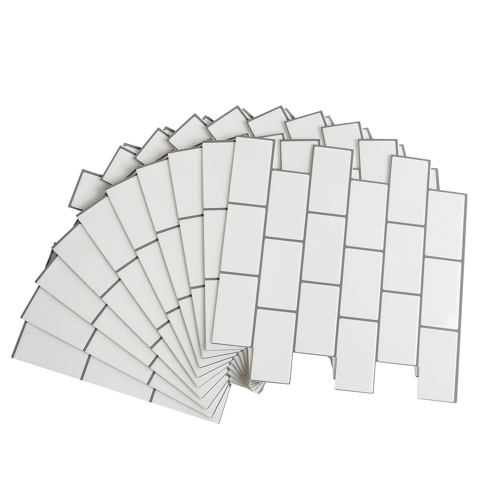 Alt View 5. VEVOR - Peel and Stick Backsplash 10-Sheet, 12 x 12 x 0.78 inch / 305 x 305 x 2.0 mm Self-Adhesive Wall Tiles - Main body white, gray lines.