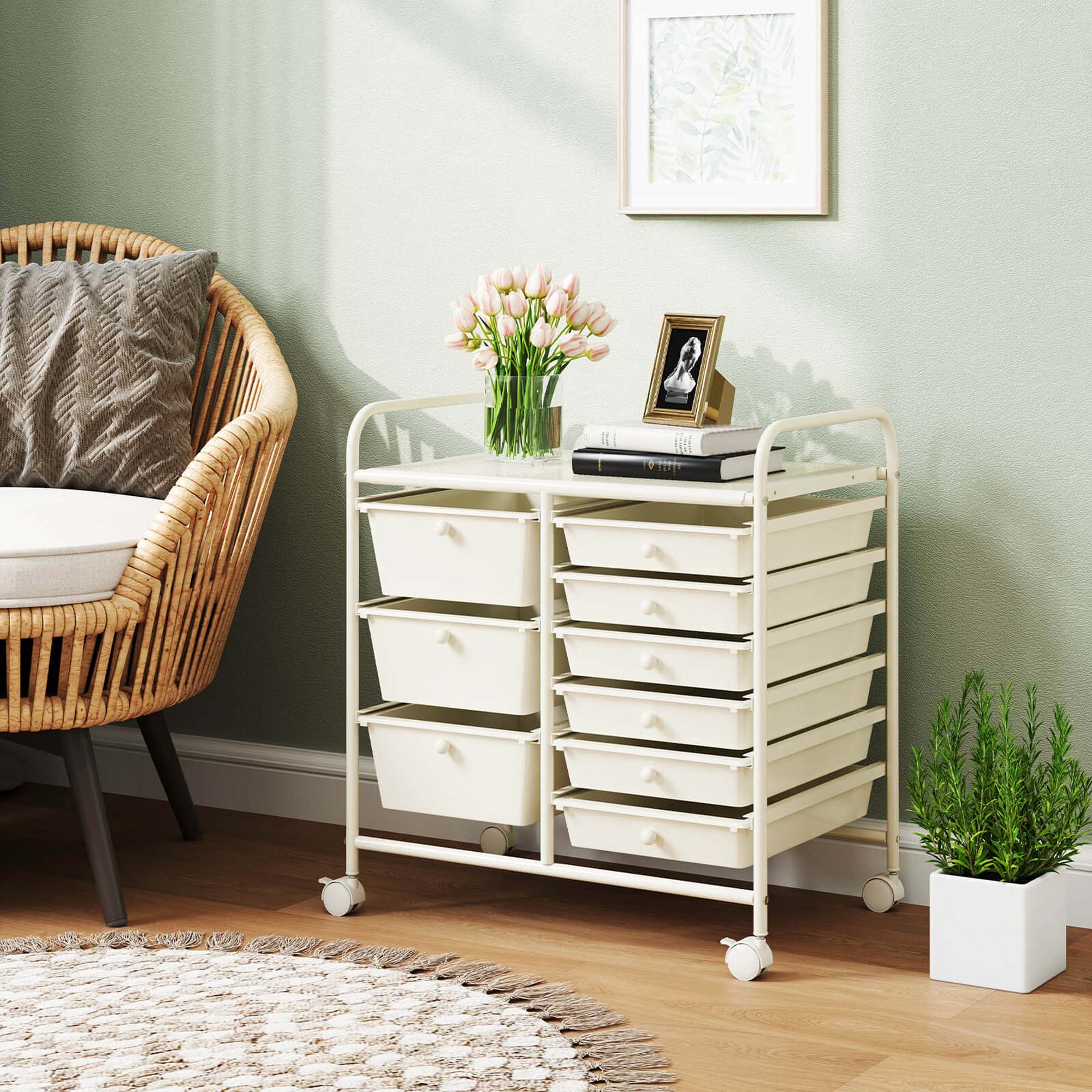 Alt View 3. Costway - Costway 9 Drawer Rolling Organizer Cart Utility Storage Tools Scrapbook Paper Multi-Use White - White.