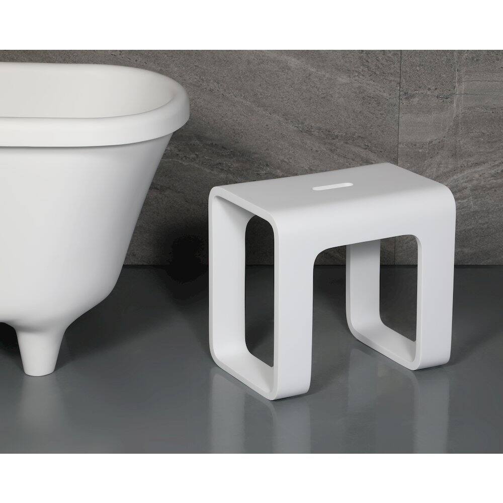 Left. Alfi - White Matte Solid Surface Resin Bathroom / Shower Stool - White.
