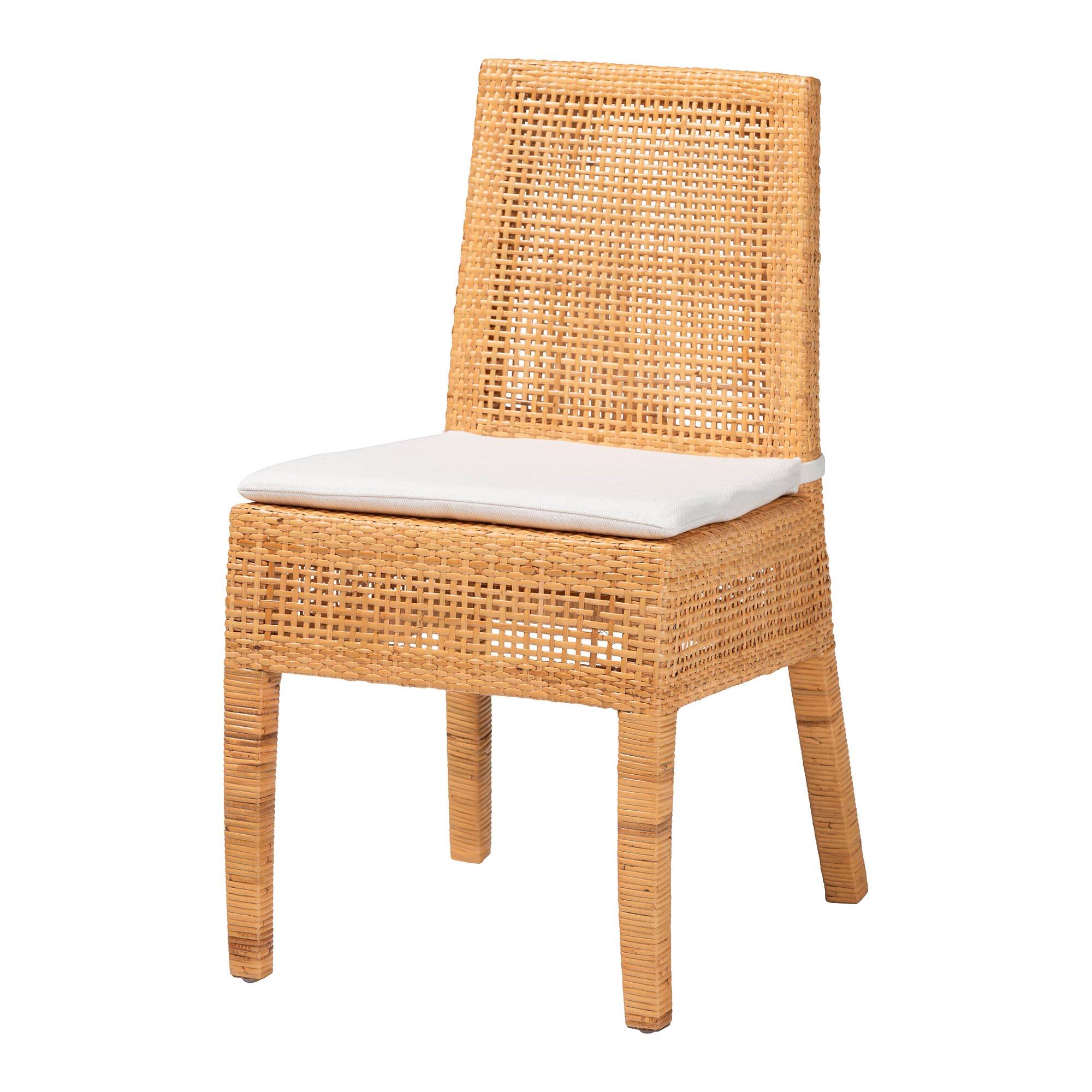 Front. bali & pari - Morris Bohemian Rattan Dining Chair - Light Honey/White.