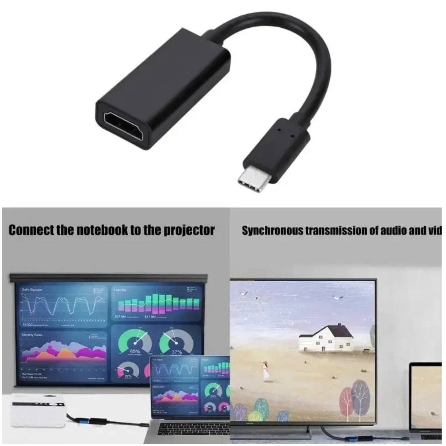 Connect the notebook to the projector  
Synchronous transmission of audio and video