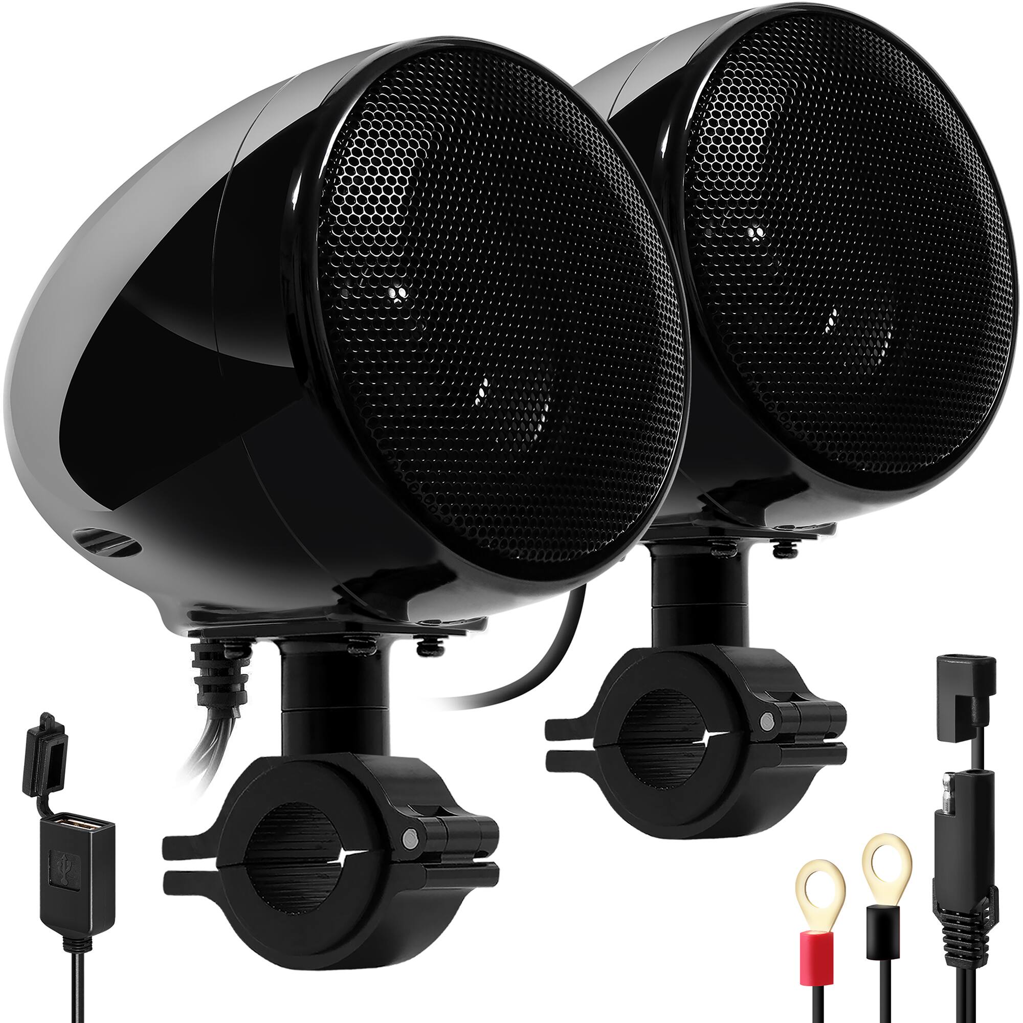 Alt View 6. GoHawk - Bluetooth Motorcycle Speakers, 4" Waterproof Stereo Stereo Audio System w/ Built-in Amp, USB for Harley ATV - Black.