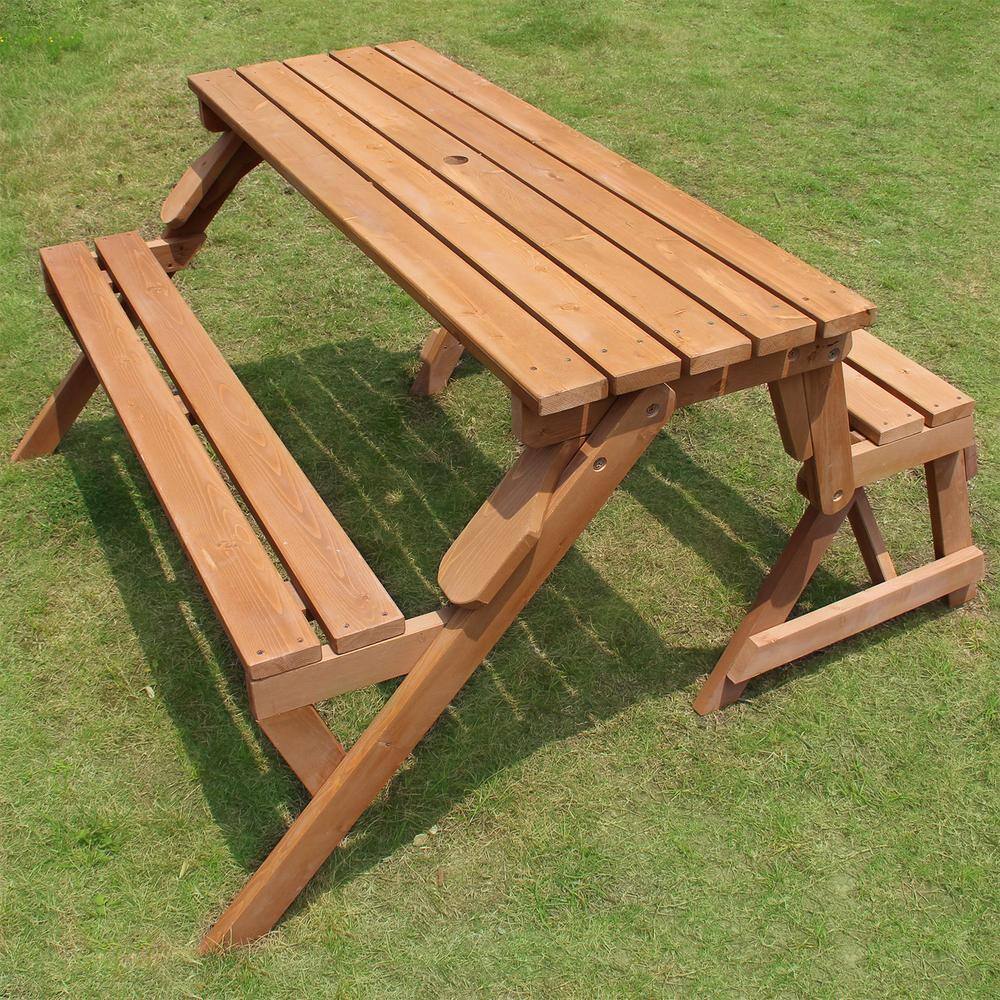 Alt View 4. Northbeam - Interchangeable Picnic Table / Garden Bench - Brown.